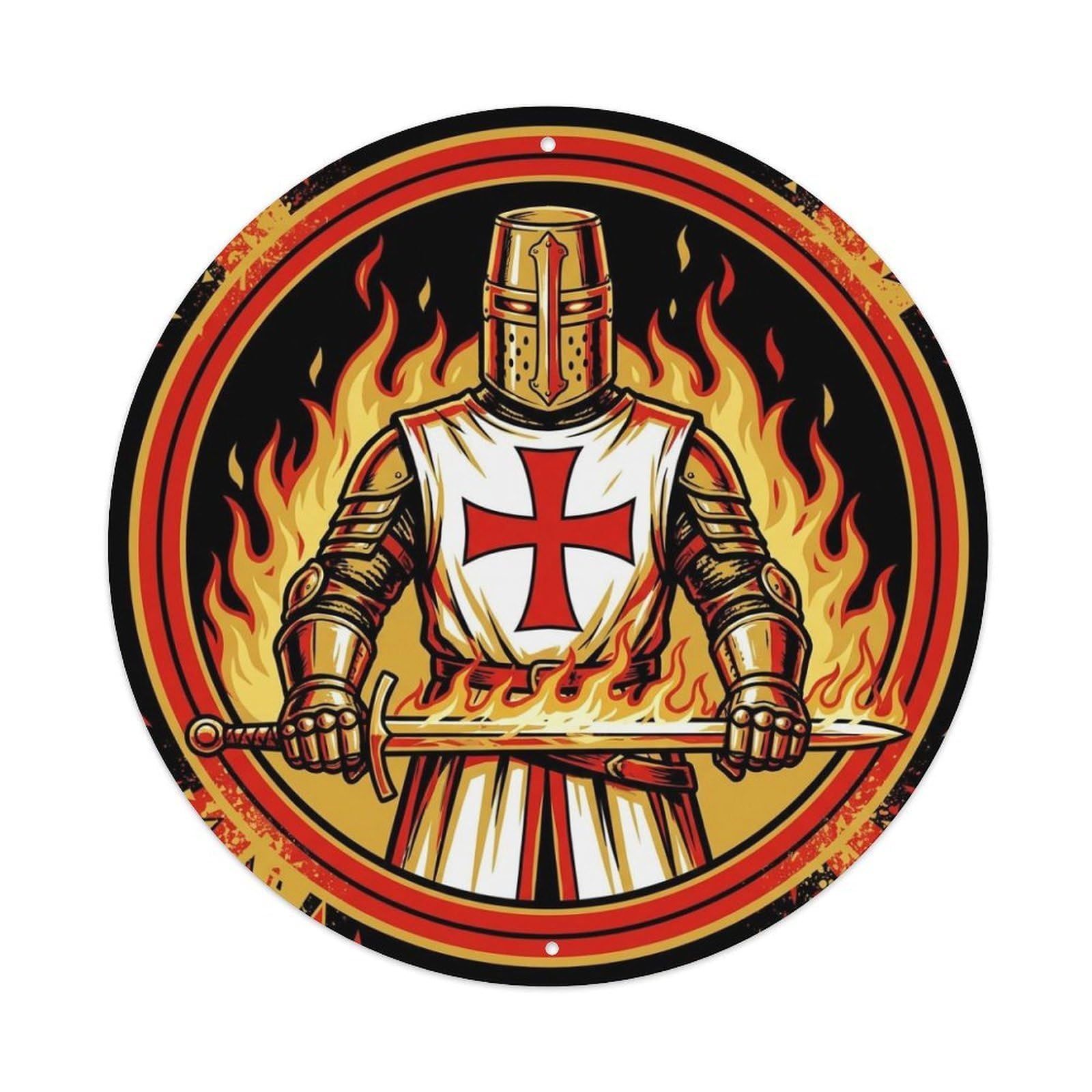 Medieval Holy Sword Anime Sacred Templar Knight Paladin Metal Tin Sign Plaque Wall Decor for Cafe, Man Cave, Club Bar, Office, Home Garden Round Metal Poster 8x8Inch