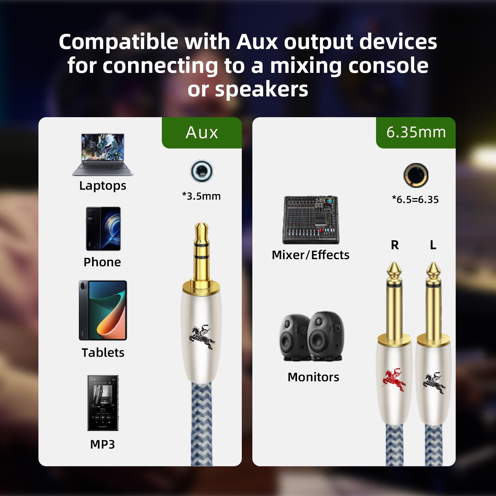 Impeto Audiophile kabel audio jack 3,5 mm na 2 x 6,35 mm mono Y kabel audio [2 m] kabel do instrumentu obsługuje miksery, rejestrator audio, gitarę, wzmacniacz, mikrofon - 2 m