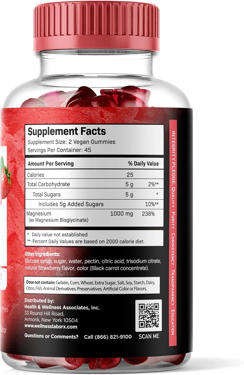 Magnesium Glycinate Gummies, 1000 mg - Magnesium Supplement to Support Relaxation, Heart Health - Chewable Calm Magnesio Gummies for Adults, Glicinato De Magnesio - Strawberry Flavor - Image 2