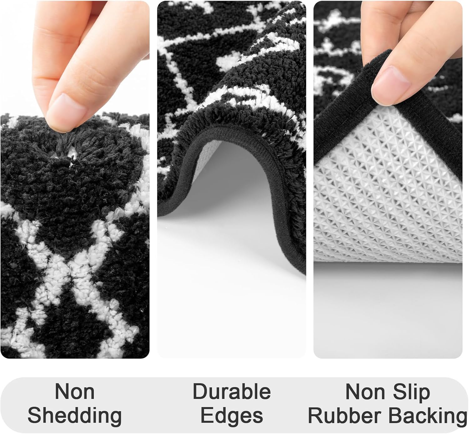 HEBE Bathroom Rugs Sets 5 Piece, Soft Absorbent Microfiber Bath Mat for Bathroom, Non Slip Washable Bath Rug Set with Toilet Cover, Bath Runner and U-Shaped Contour Toilet Rug, Black - Image 7