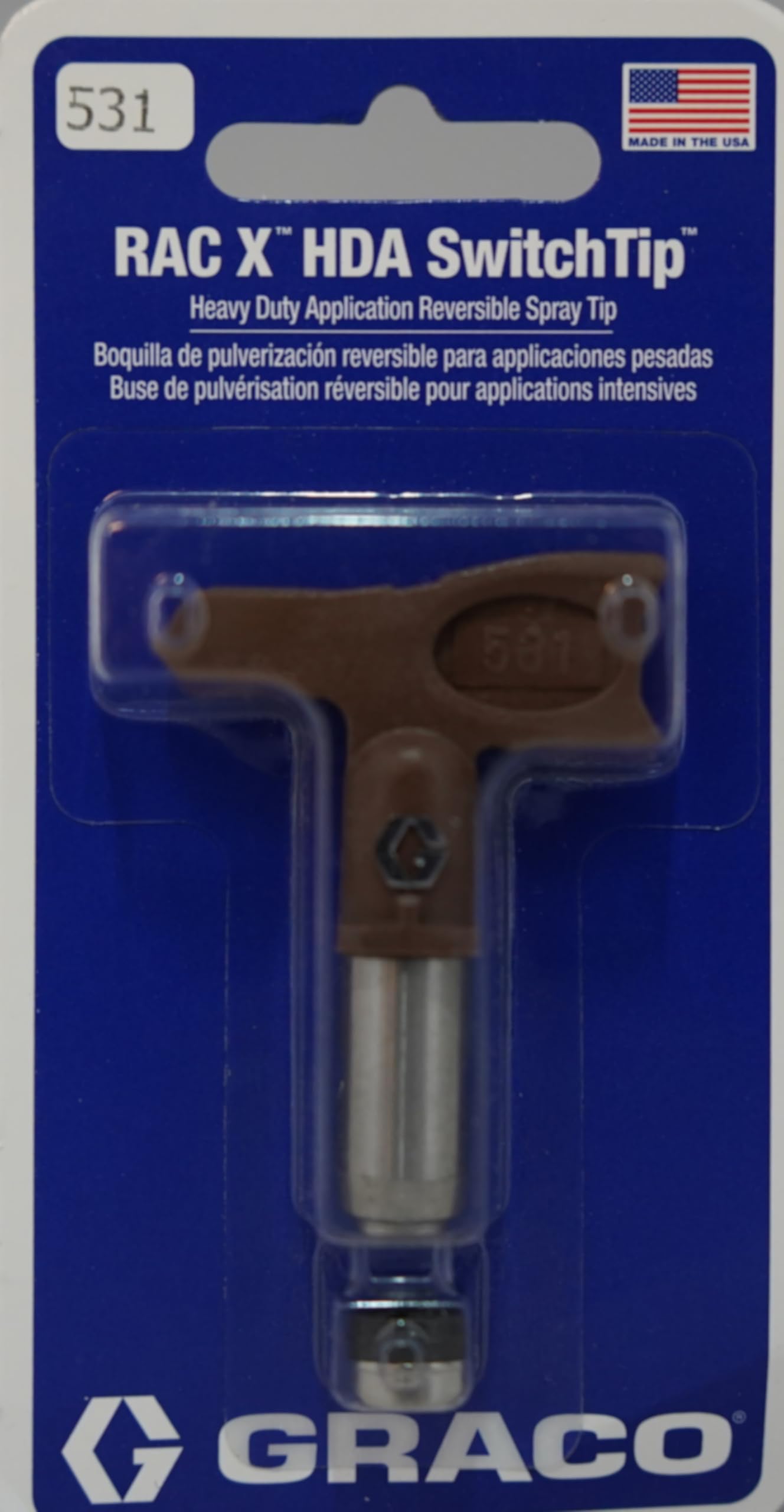 Buse pour Pistolet airless Graco HDA 531, Jet de 25 à 30 cm, Orifice de 0,031 Pouce, Embout réversible