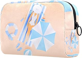 Neceser Maquillaje Portátil Bolsa de Maquillaje Ligera Bolsillos Profesional Organizador de Maquillaje Bolso de Cosméticos de Viaje Silla de Playa mar 18.5x7.5x13cm