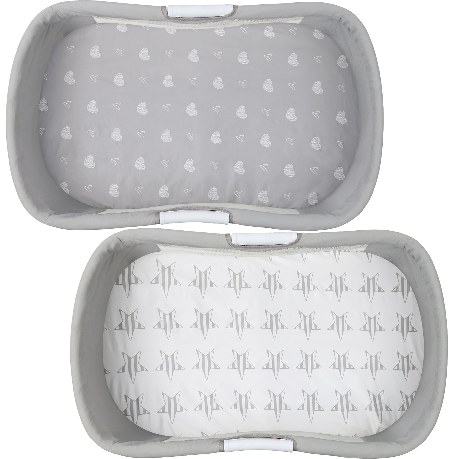Sábana impermeable para moisés compatible con UPPAbaby Moisés, Snoo Smart Sleeper, Dream On Me Lacy portátil, Safety 1st Sleeper Moisés, paquete de 2 unidades de punto jersey gris Love & Stars