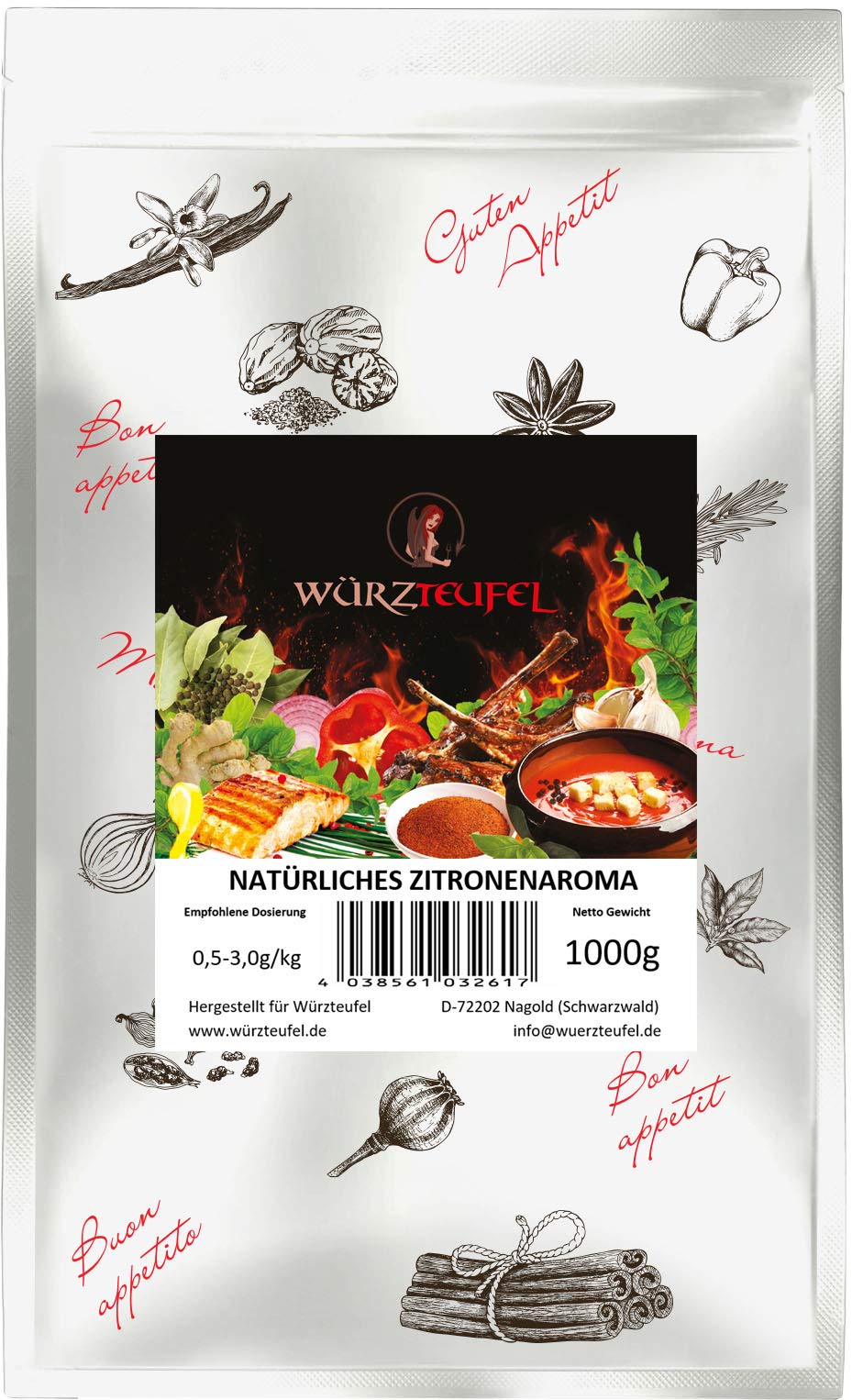 Zitronen - Aroma, natürliches, wasserlösliches, streufähiges Zitronen - Aroma zum Kochen und Backen. Beutel 1000g. (1 KG)