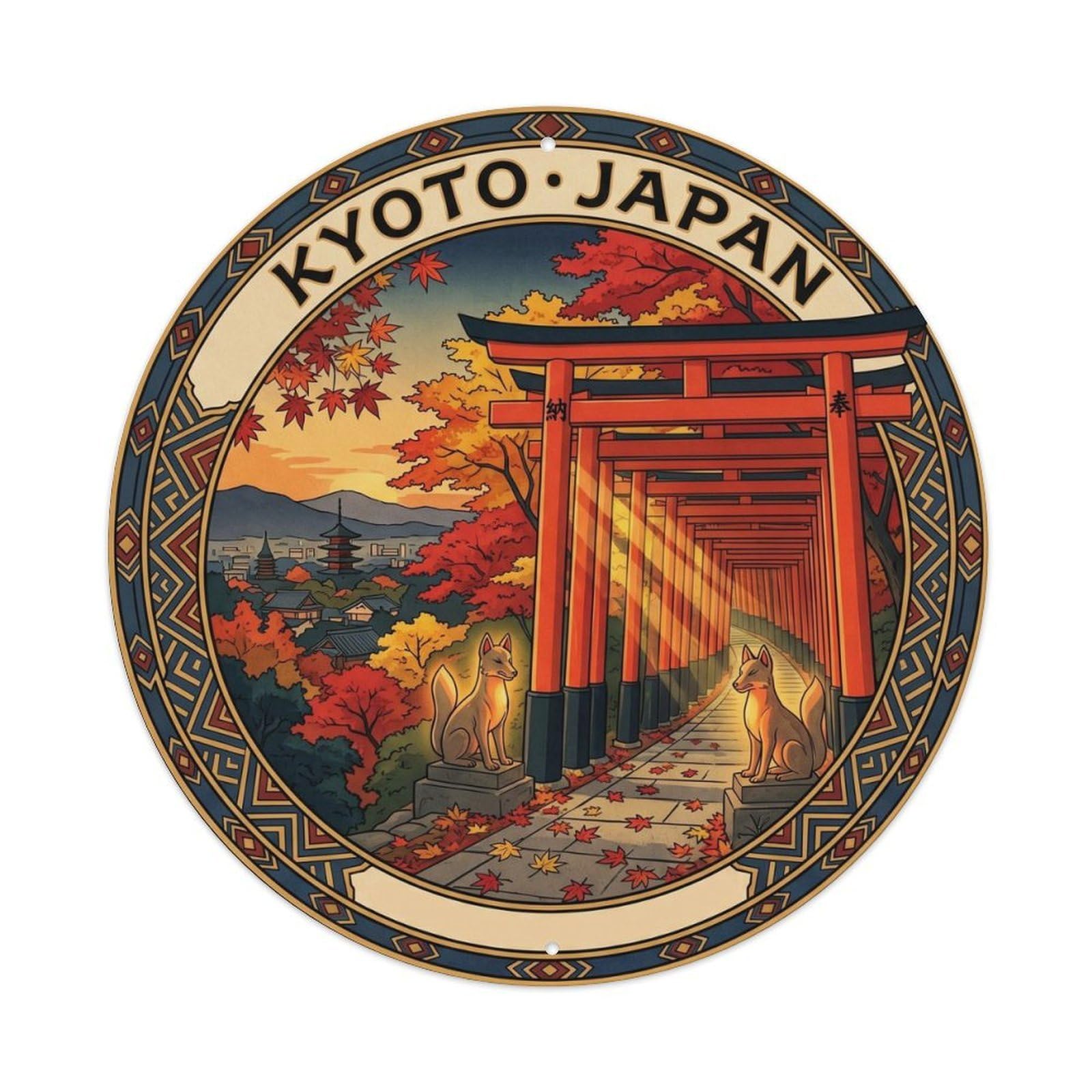 Kyoto Fushimi Inari Autumn Torii Tunnel Onsen Travel Metal Tin Sign