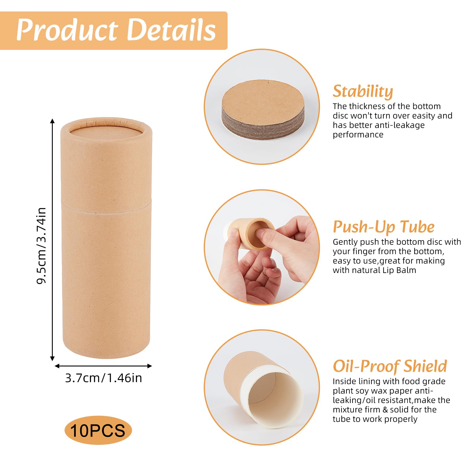 NICENEEDED 10 Tubo de Desodorante de Cartón de 2.1 oz, Envases de Cartón Vacíos para Desodorante, Tubo de Papel Kraft con Forma de Push-Up