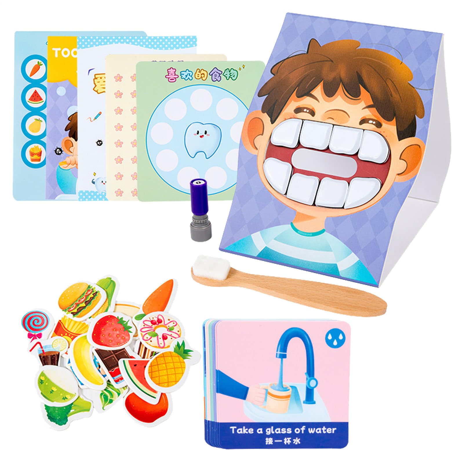 Kit éducatif Dentaire - Cartes de défense Dentaire, modèle de Dents avec Brosse, kit d'apprentissage d'hygiène bucco-Dentaire | Ressource d'apprentissage Interactive dentistes garçons et