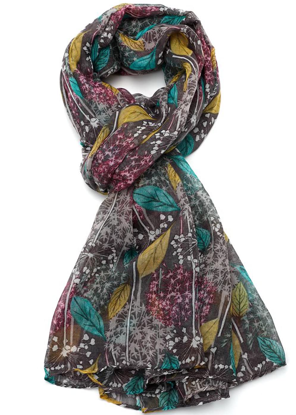 Glamlondon Women's Grey Allium Floral Print Scarf Super Soft Wrap (Grey)