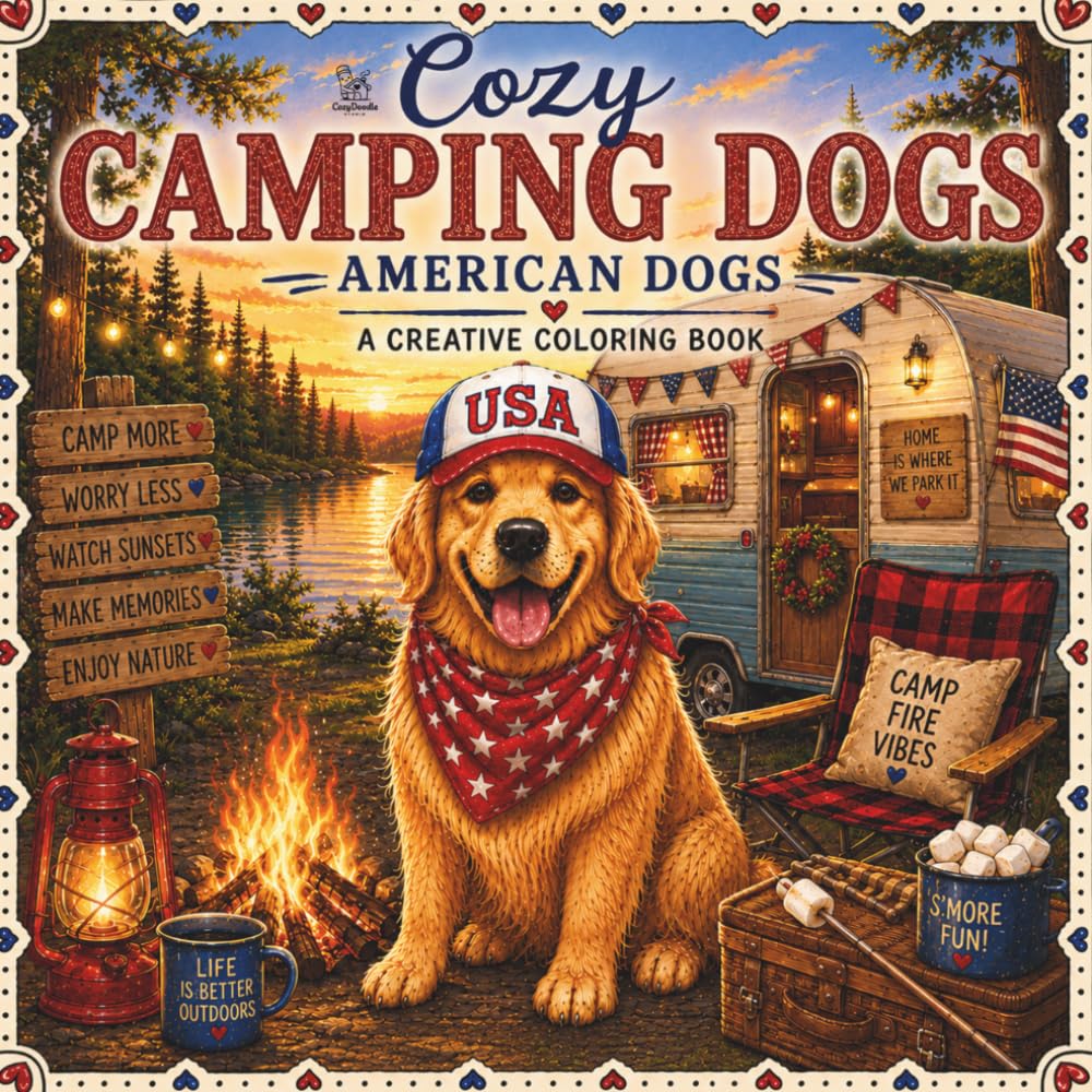 Cozy Camping Dogs: Easy and Relaxing Coloring Book Featuring Adorable Dogs Enjoying Camping Adventures, Campfires, RV Life and Outdoor Fun (Cozy American Dogs™)