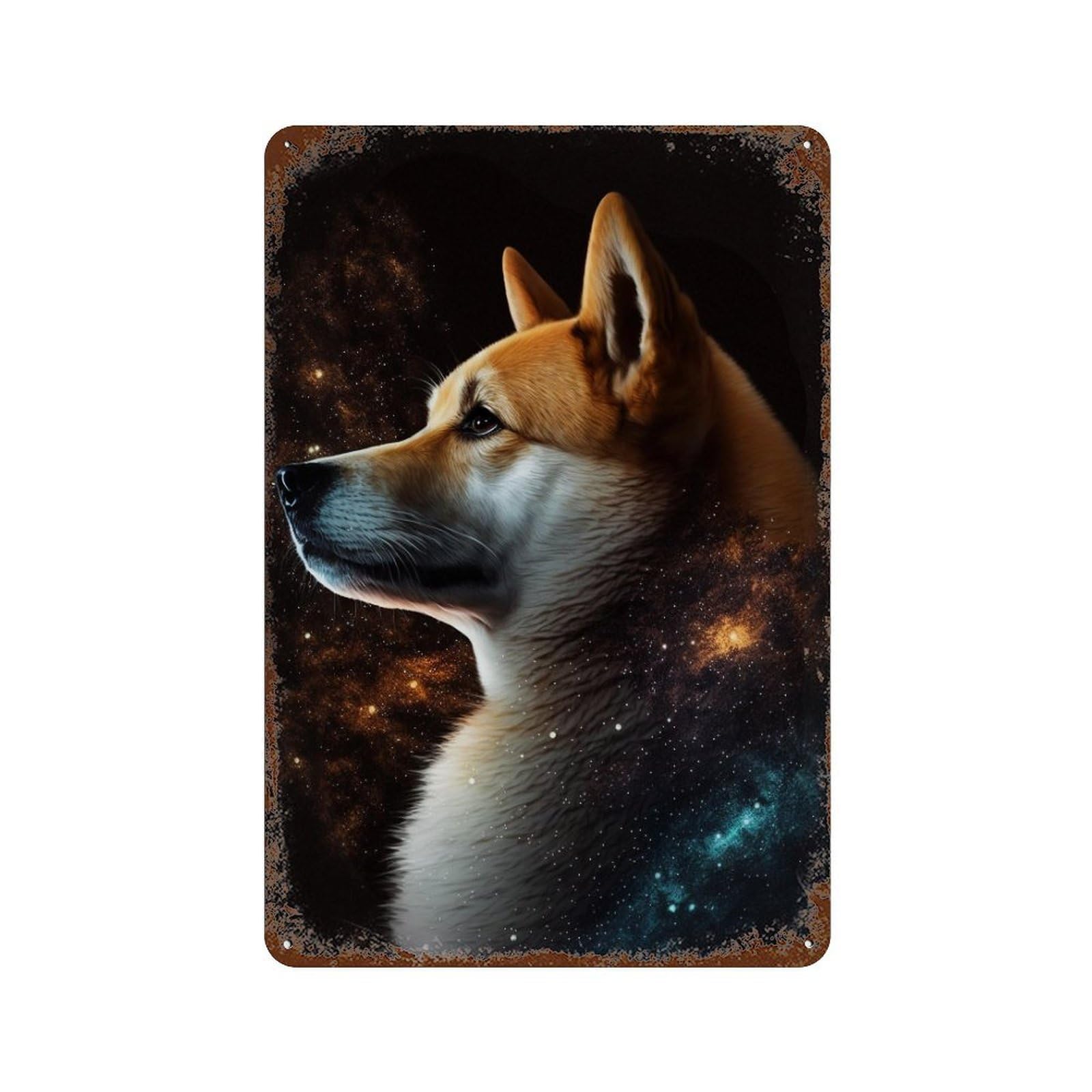 Rust Effect Cosmic Canine Profile-2 Rusty Metal Tin Sign 11.8"x7.9", Farmhouse Wall Decor for Cafe, Home Bar And Lounge Decor