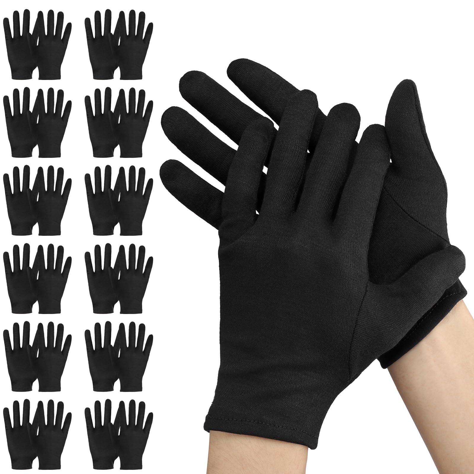 Einfa Black Cotton Gloves, 12 Pairs/24 Pieces S 21CM Protective Gloves