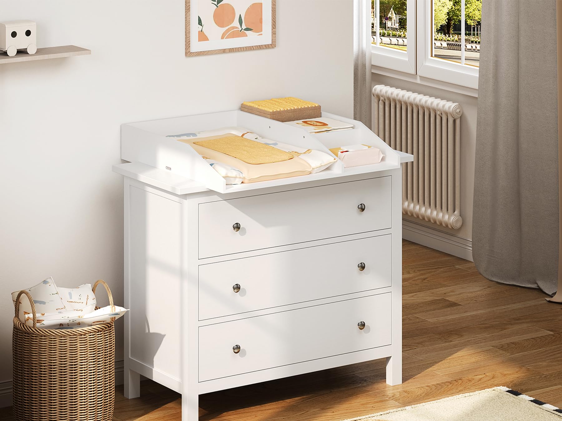 WOLTU Cambiador para Bebé 80x74,5x13,5 cm, Tapa Cambiador de Madera con Estantes de Almacenamiento, Compatible con Cómoda, Lavadora o Armario