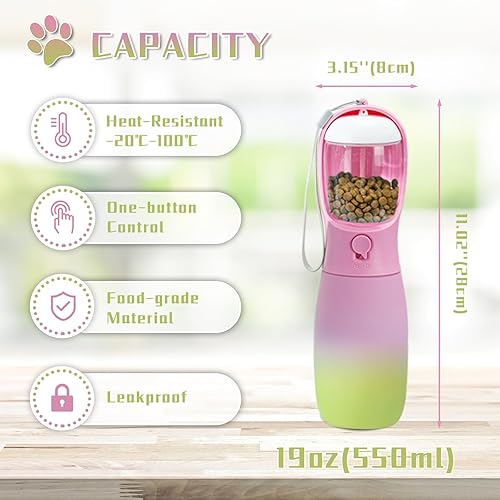 Miniatura 3 de MITOCAPY Botella de agua portátil para perros, dispensador de agua para perros de gran capacidad de 19 onzas, a prueba de fugas, accesorios para