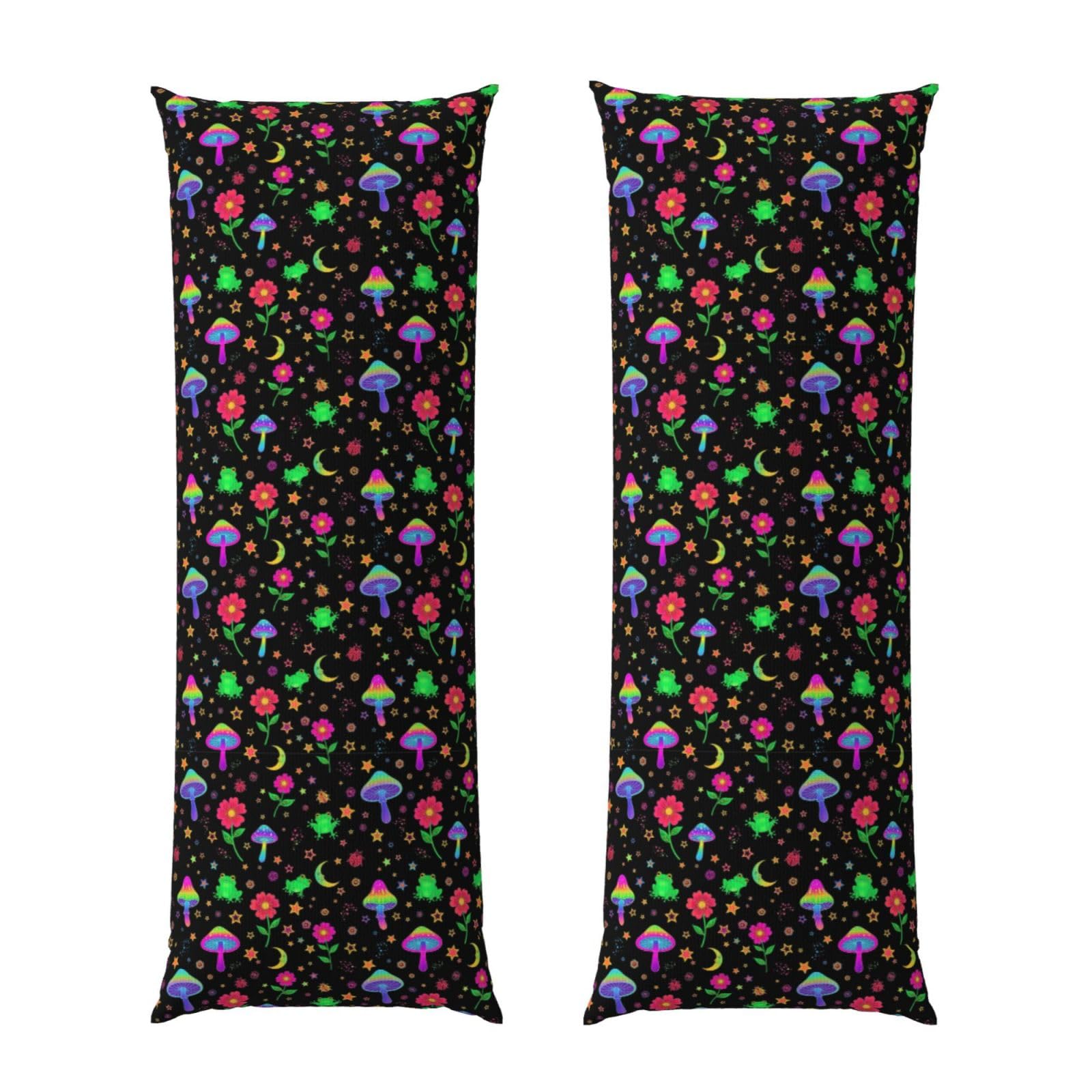 Body Pillow Cover 20x54 Inch, Beautiful Magical Flowers Goth Moon Mushrooms Frogs, Soft Long Pillowcase with Hidden Zipper, Breathable Cushion Protector for Bed Couch Sofa Home