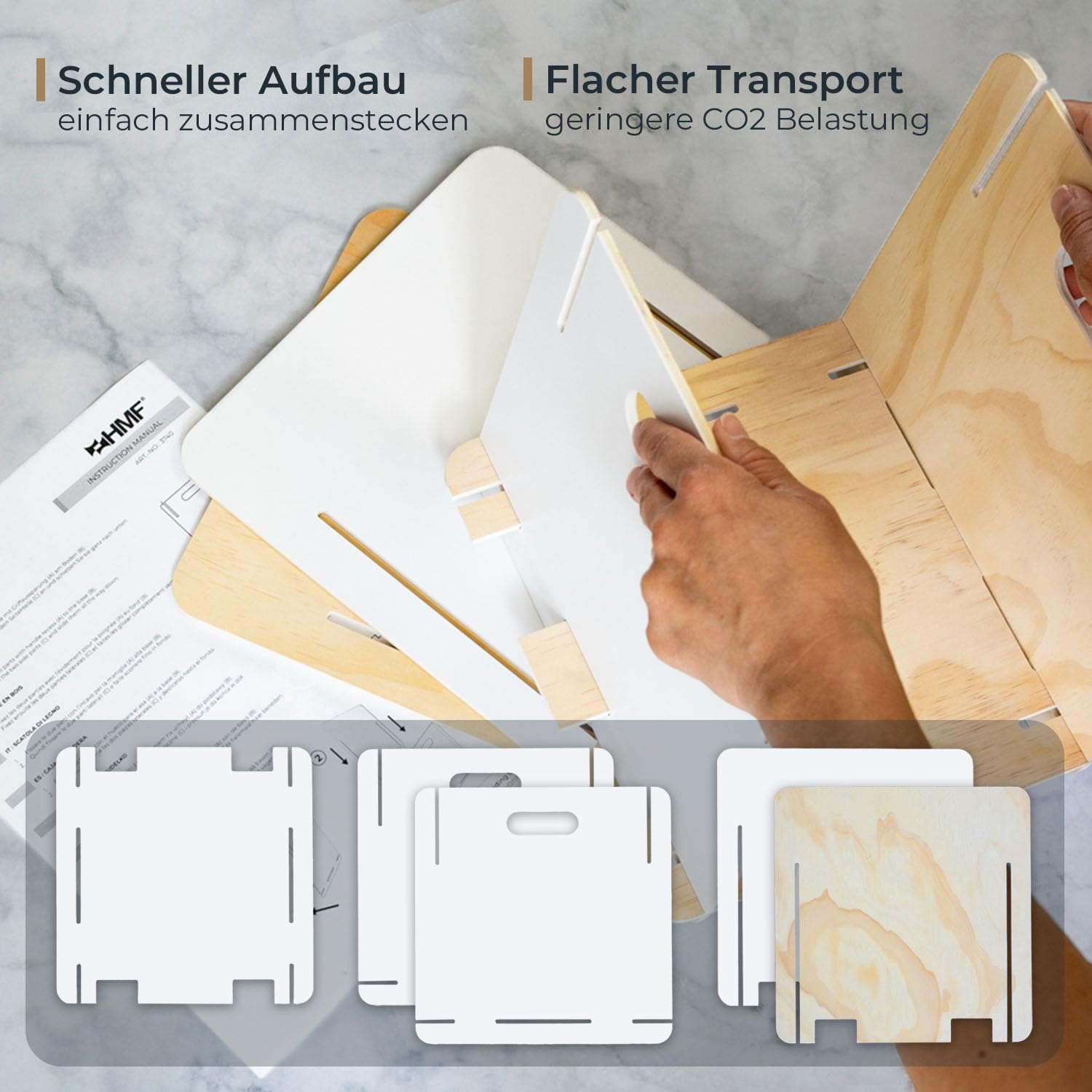 HMF Aufbewahrungsbox aus Holz zum Zusammenstecken | 4er Set | passend für Kallax | 32 x 32 x 32 cm | Weiß