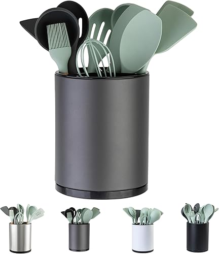 LIBODOUR Soporte para utensilios de cocina extra grande giratorio de 360 para encimera, organizador de acero inoxidable, almacenamiento de