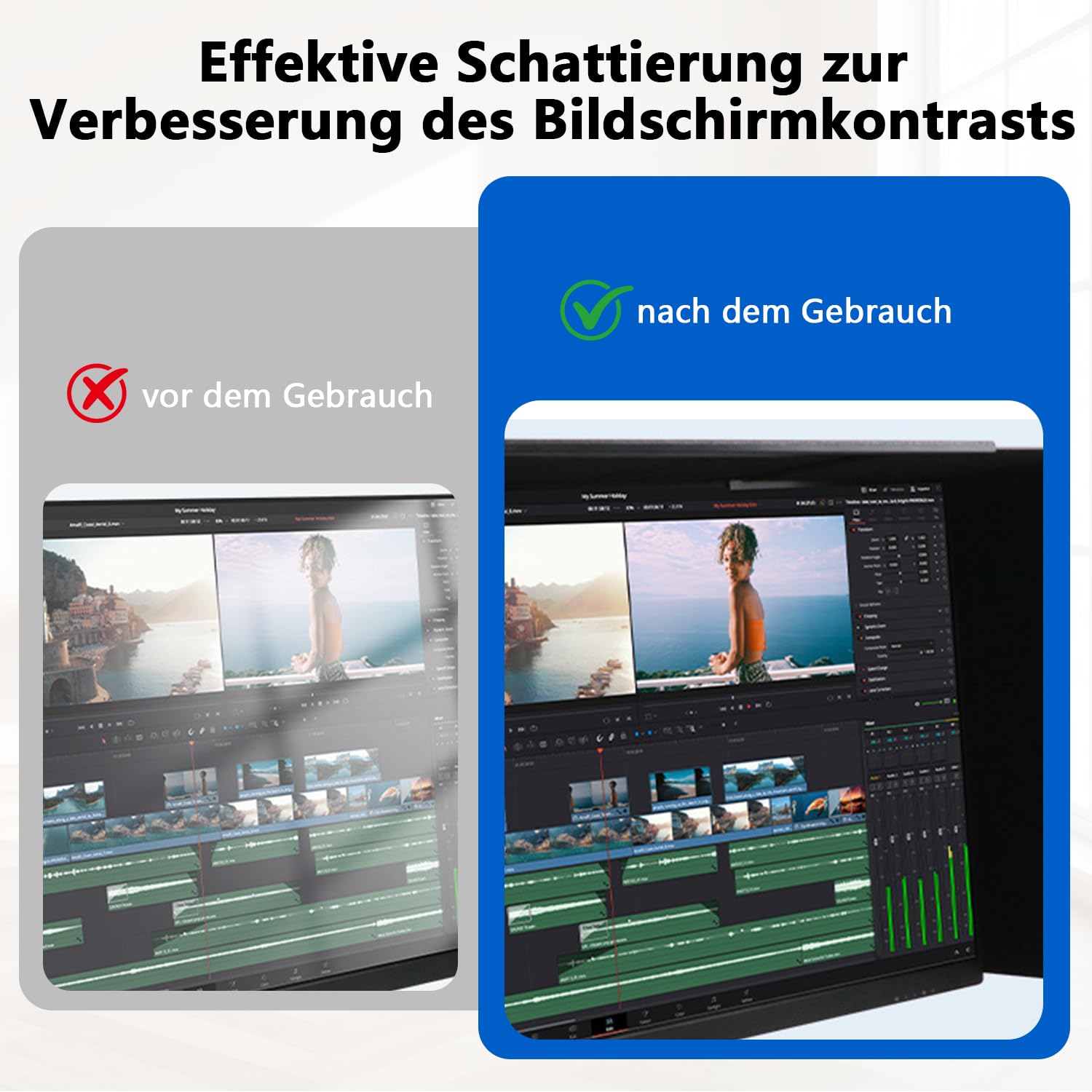 Bildschirm-Sonnenblende, Dreiseitige Verstellbare Monitorhaube für Flachbildschirme, Anti-Peeping & Reflexionsschutz, Faltbarer Sonnenschutz gegen Blendung & Sonnenlicht, für 17-27 Zoll Monitor