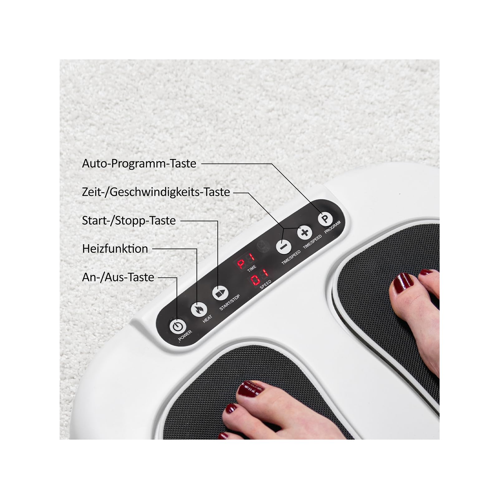 Genius Feelvita Acticur Fußmassagegerät,elektrisch mit Wärme Funktion, 10 Geschwindigkeitsstufen, Massage mit Vibration für Beine und Füße, moderne Vibrationsplatte mit Fernbedienung