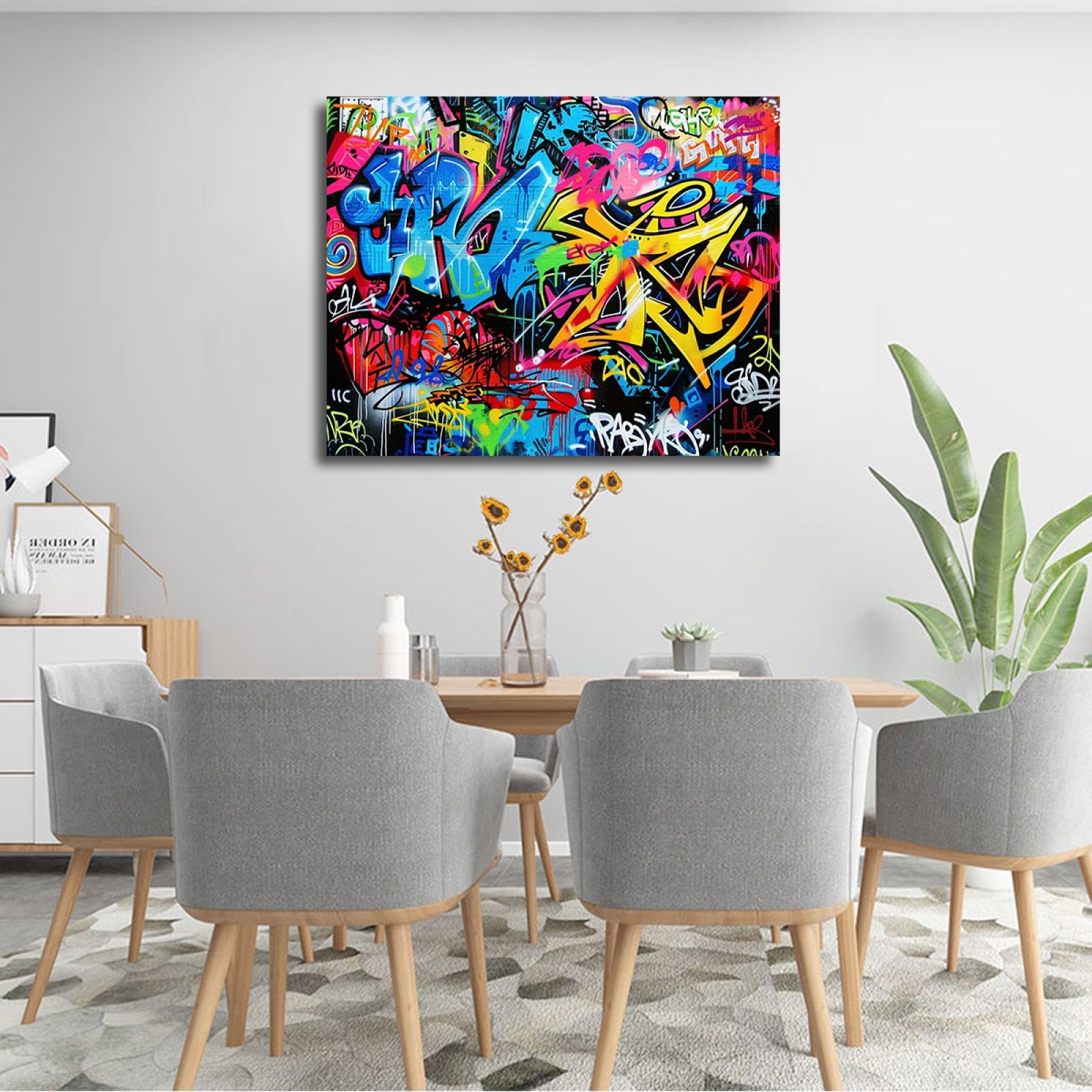 UIRINGART Hip Hop Stile Tela di canapa Wall Art Moderna Pop Art Stampa su tela Decorazione della parete Graffiti astratto Art Poster Artwork per la stanza dei giochi 50x70cm Innerframe