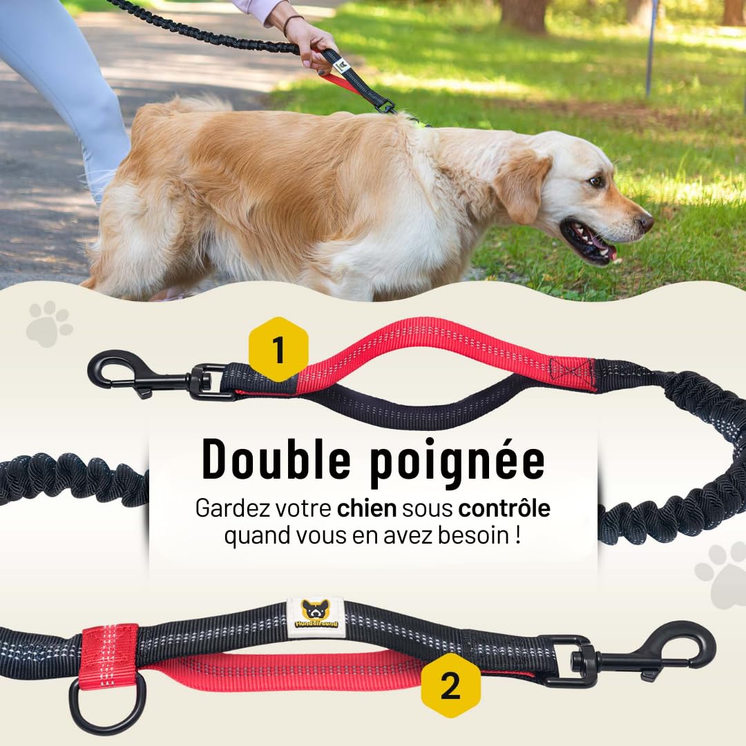 Laisse Mains Libres pour Chien | Élastique 120 cm à 170 cm pour Le Jogging avec Sac, Ceinture Abdominale
