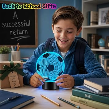 Linkax Soccer Gifts for Teens Boys Girls, Soccer Ball 3D Illusion Lamp Night Light Room Decor, 16 Colors Change 6 7 8 9 10 11 12 Year Old Boy Sports Fan Birthday Gifts