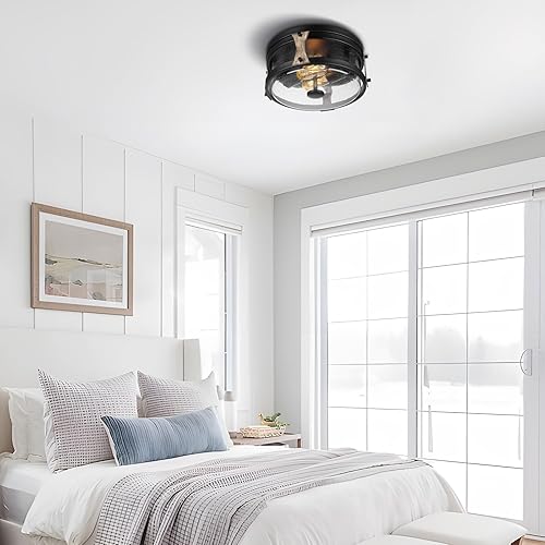 Miniatura 5 de Lámpara de techo de montaje empotrado, lámpara de techo interior con marco de metal resistente de vidrio semillado, elegante lámpara redonda cerca