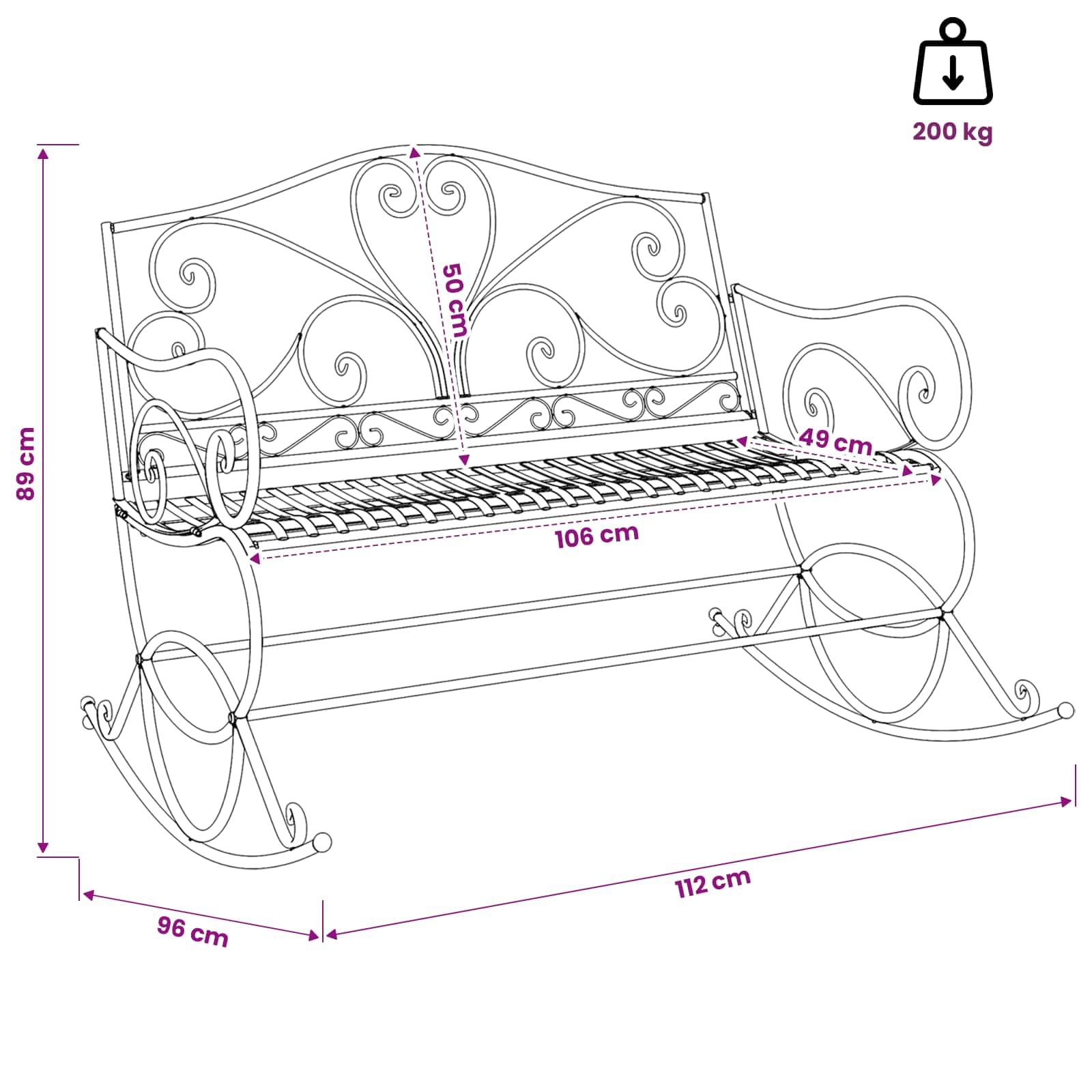 Banco de jardín de acero marrón envejecido | Función basculante, fácil montaje, resistente a la intemperie, para terraza y jardín