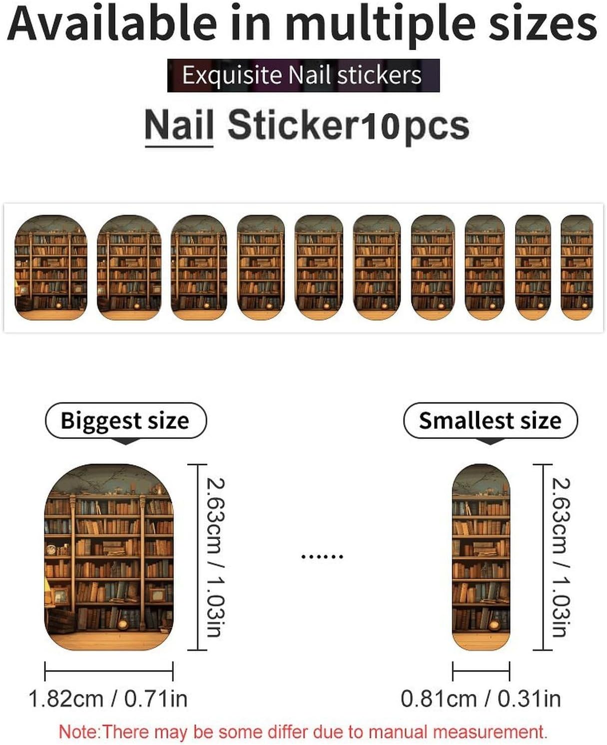 100 Pieces Full Nail Wraps Self-Adhesive Gel Nail Stickers for Women | Retro Bookshelf Nail Strips, UV Free, Chip Resistant, Waterproof Full Cover, Long Lasting Nail Decals