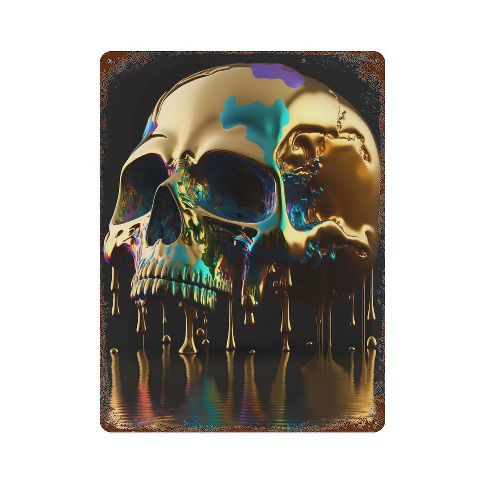 Golden Skull Vintage Rust Metal Sign 15.7"x11.8", Farmhouse Wall Decor for Garage, Pub Or Kitchen