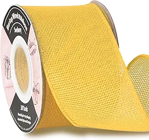 Burlap Wired Ribbon 2-1/2 Inch x 10 Yards Solid Wired Edge Ribbon for Big Bows, Wreaths, Outdoor Decoration, Gift Wrapping, Fall Crafts, Flower Bouquets, Garland (Yellow)