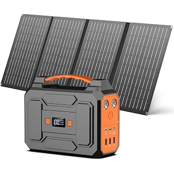 Powkey 97.68 Wh Power Station with 40 W Solar Panel for Camping