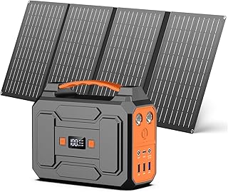Powkey Powerstation mit Solarpanel 99Wh Tragbare Powerstation mit 40W Faltbare Solarpanel 100W Solargenarator mit 230V AC Ausgang/18W USB-A/USB-C für Wohnmobil Camping，schwarz-orange