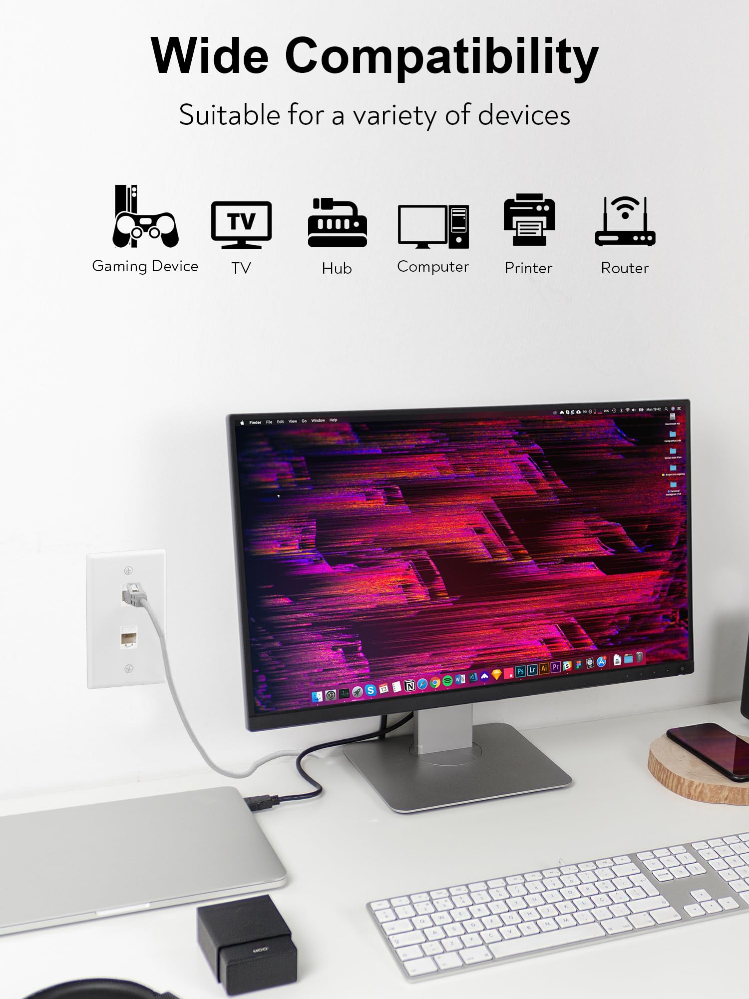 Płyta ścienna Ethernet, 2 porty Cat6 Keystone żeńska do żeńskiej płyta ścienna - biała