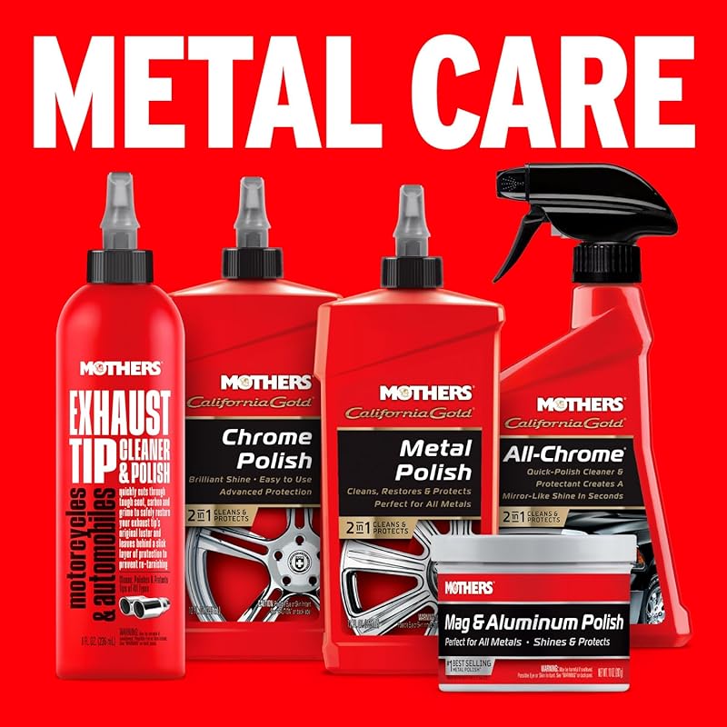 Mothers Mag & Aluminum Polish, 10 oz. – Brilliant Shine, Easy to Use, for All Uncoated & Unplated Metals Including Aluminum Wheels, Stainless Steel Trim and Exhaust Tips, Brass & More (05101) 10 Fl Oz (Pack of 1)
