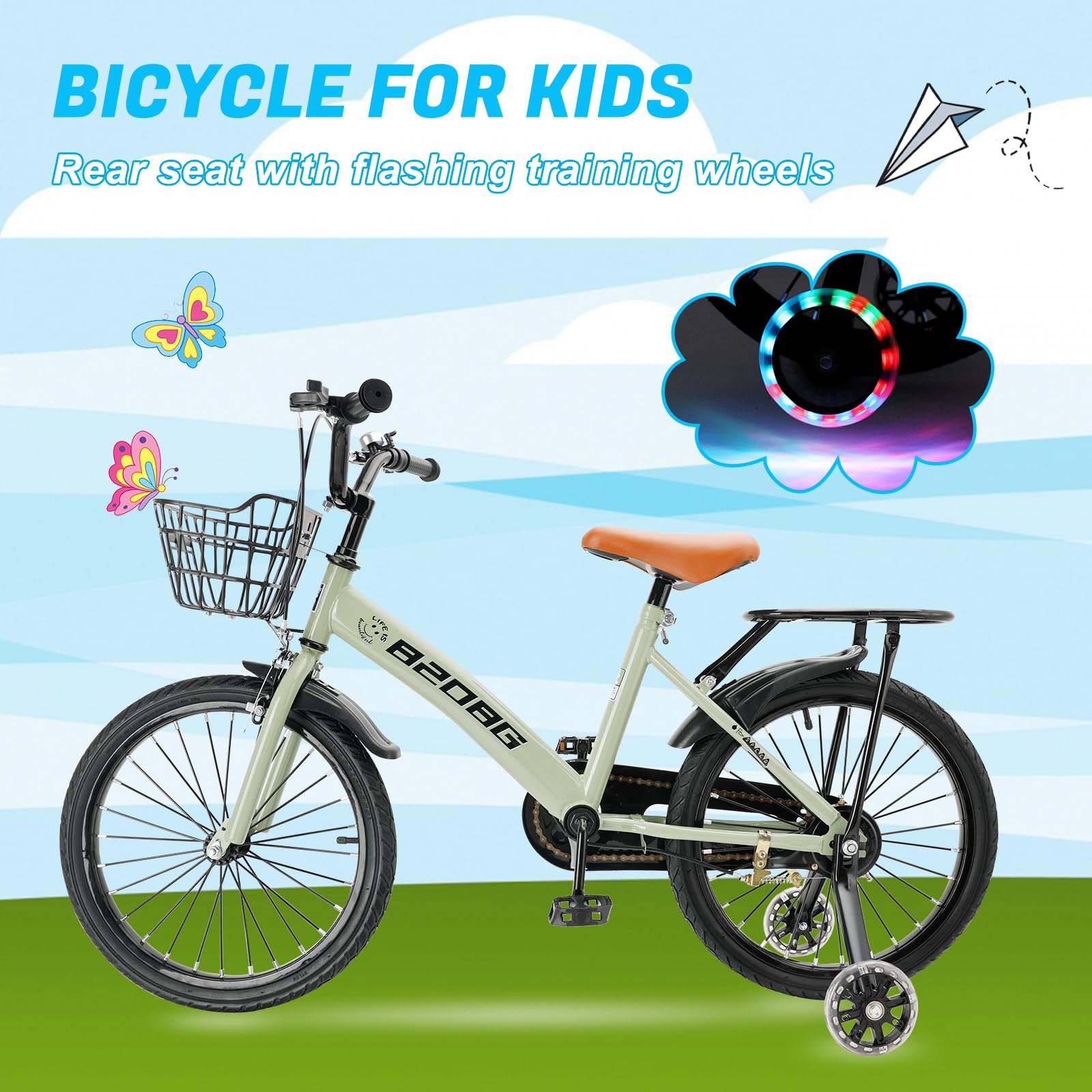 18 Zoll Kinderfahrrad, Hochwertiger Kohlenstoffstahlrahmen, Verstellbarer Sitz & Lenker, Doppelbremsen, Integrierte Naben, Abnehmbarer Korb, Stützräder, Komfortabler Sattel, Jungen/Mädchen Fahrrad