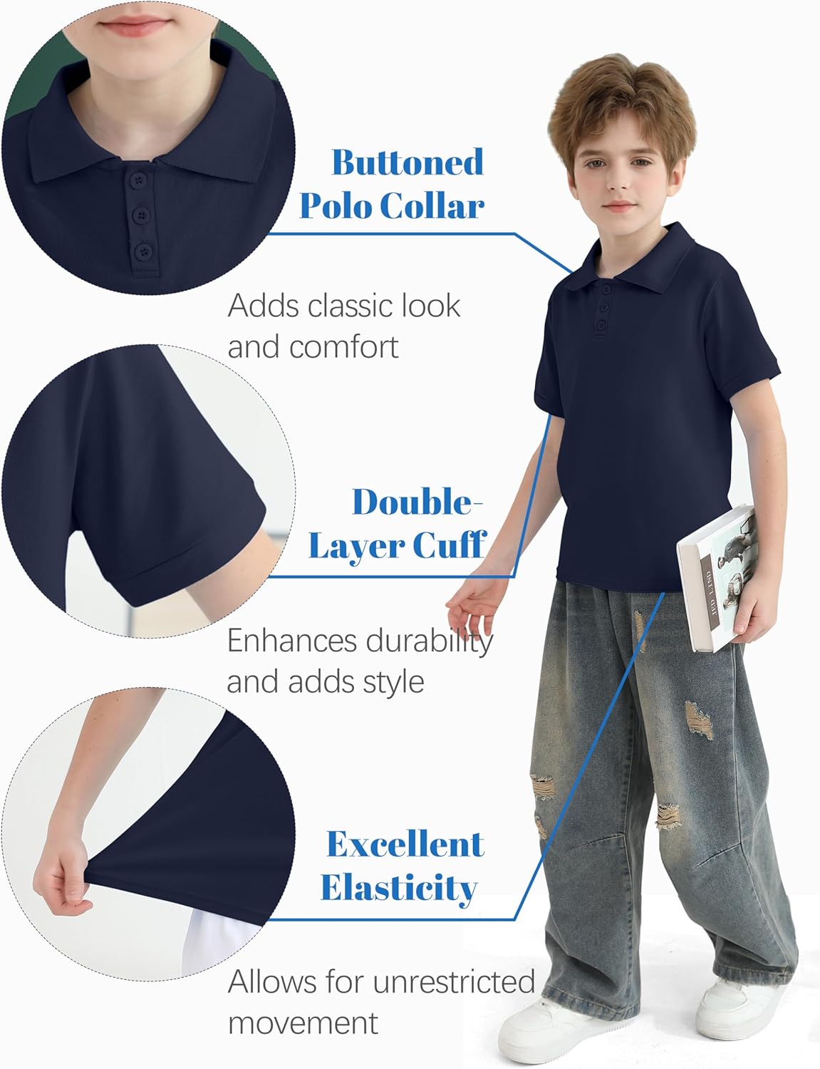 Poroka 4 Pack Boys Polo Shirts Solid School Uniform Cotton Short Sleeve Golf Polo Shirt for Kids Boy - Image 5