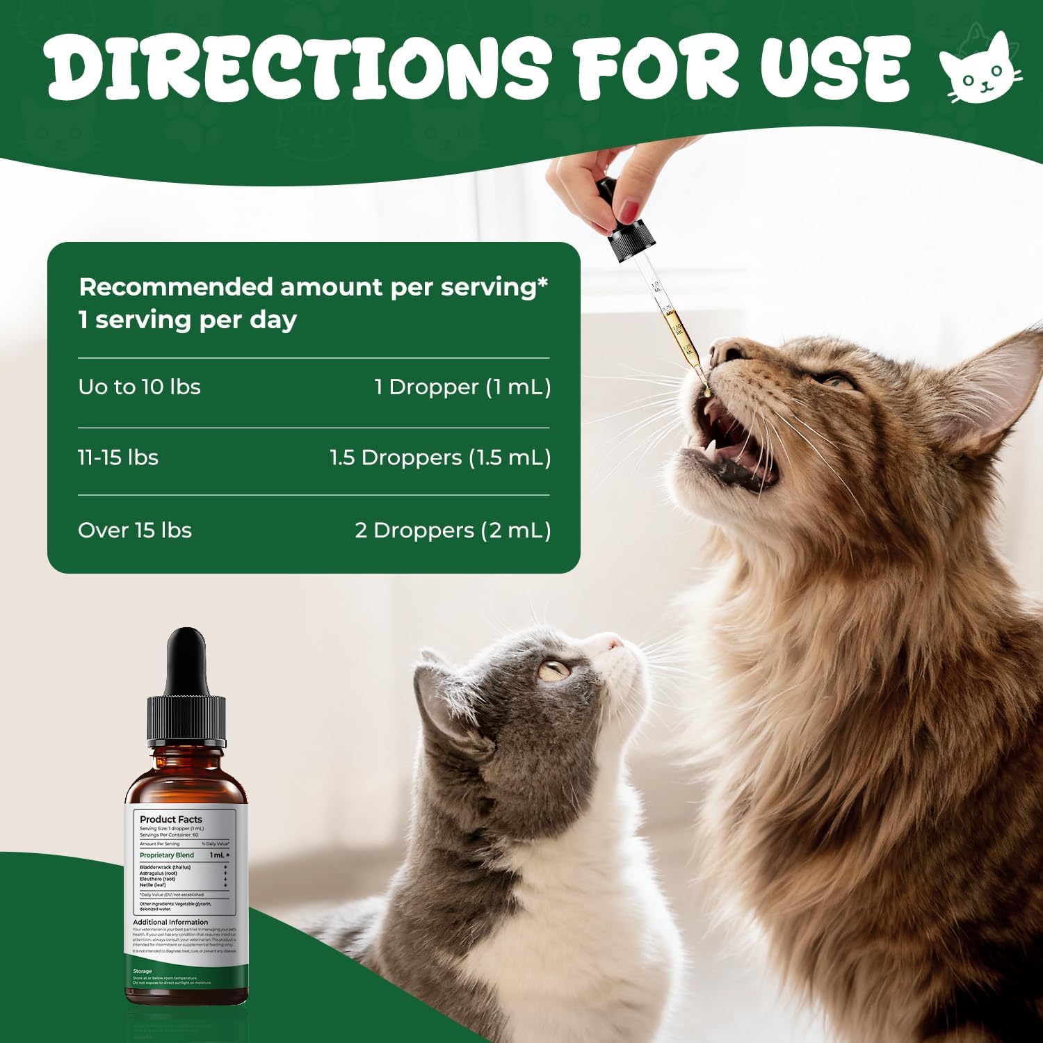 Thyroid Support for Cats, Appetite Stimulant Cat Drops & Weight Gainer, Daily Herbal Drops with Bladderwrack, Astragalus & Nettle Leaf, Supports Metabolism Balance & Everyday Vitality, 2 fl oz