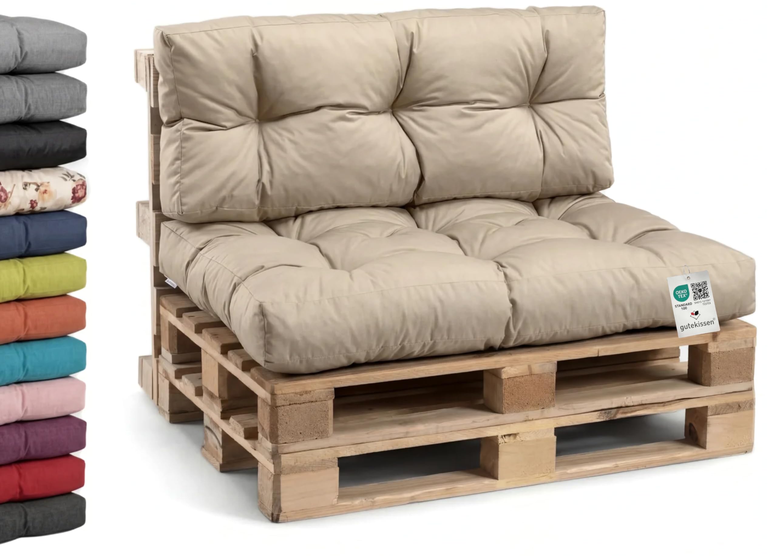 Gutekissen® Palettenkissen Wetterfest, Gartensofakissen, viele Farben und Größen PPI (Eckkissen 60x40, Beige-wasserfestes)