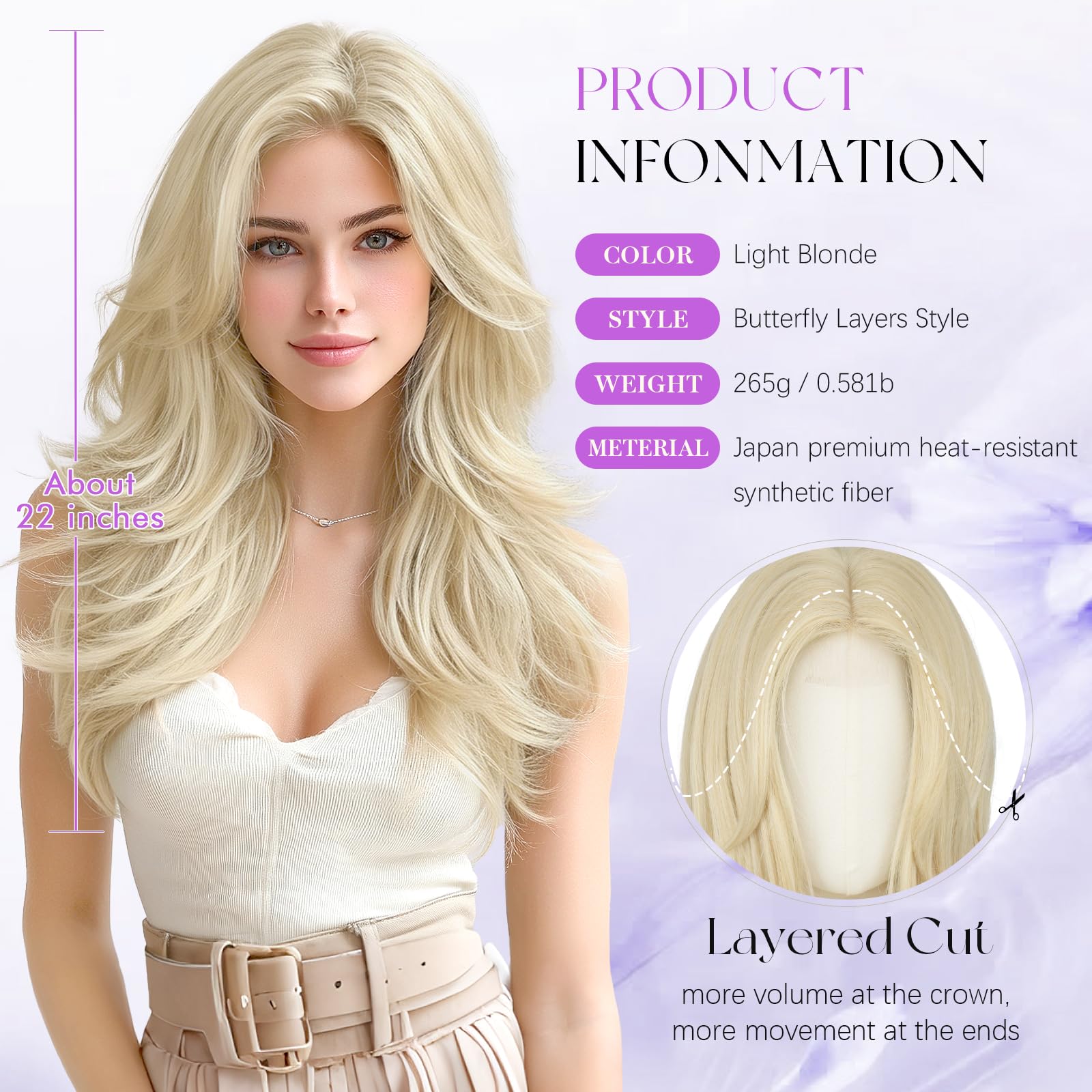 Sofeiyan Parrucche Lunghi Lisci,55 cm Biondo Chiaro Parrucca con Frange a Tenda,Layered Parrucca con Lace Front per Donna,Capelli Sintetica per Quotidiano Matrimonio Festival
