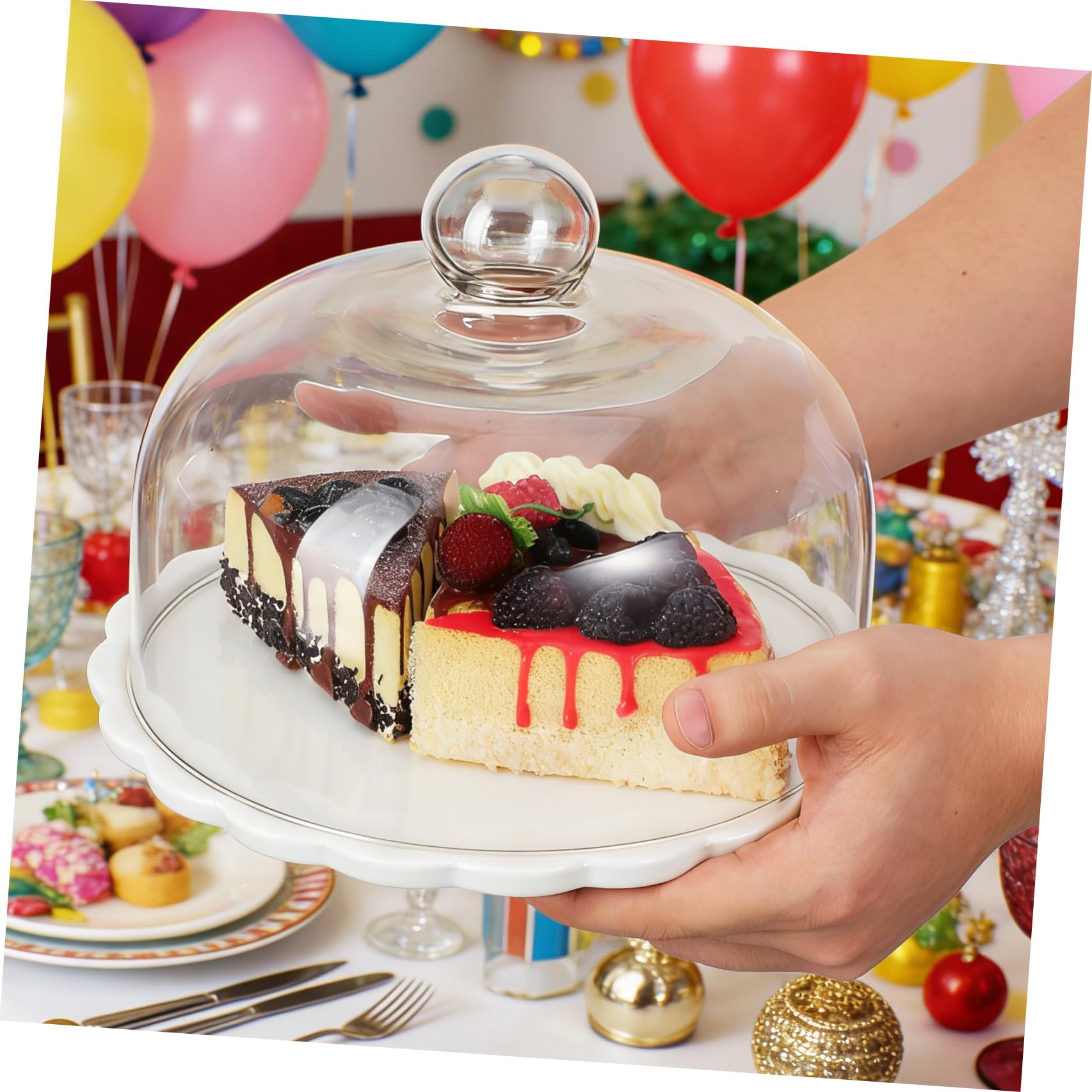 Cubierta para Tartas con Tapa de Vidrio Transparente 9.25 Pulgadas, Plato de Pastel con cúpula de Vidrio y Base de cerámica, 1 Set para Servir postres y Mostrar Pasteles