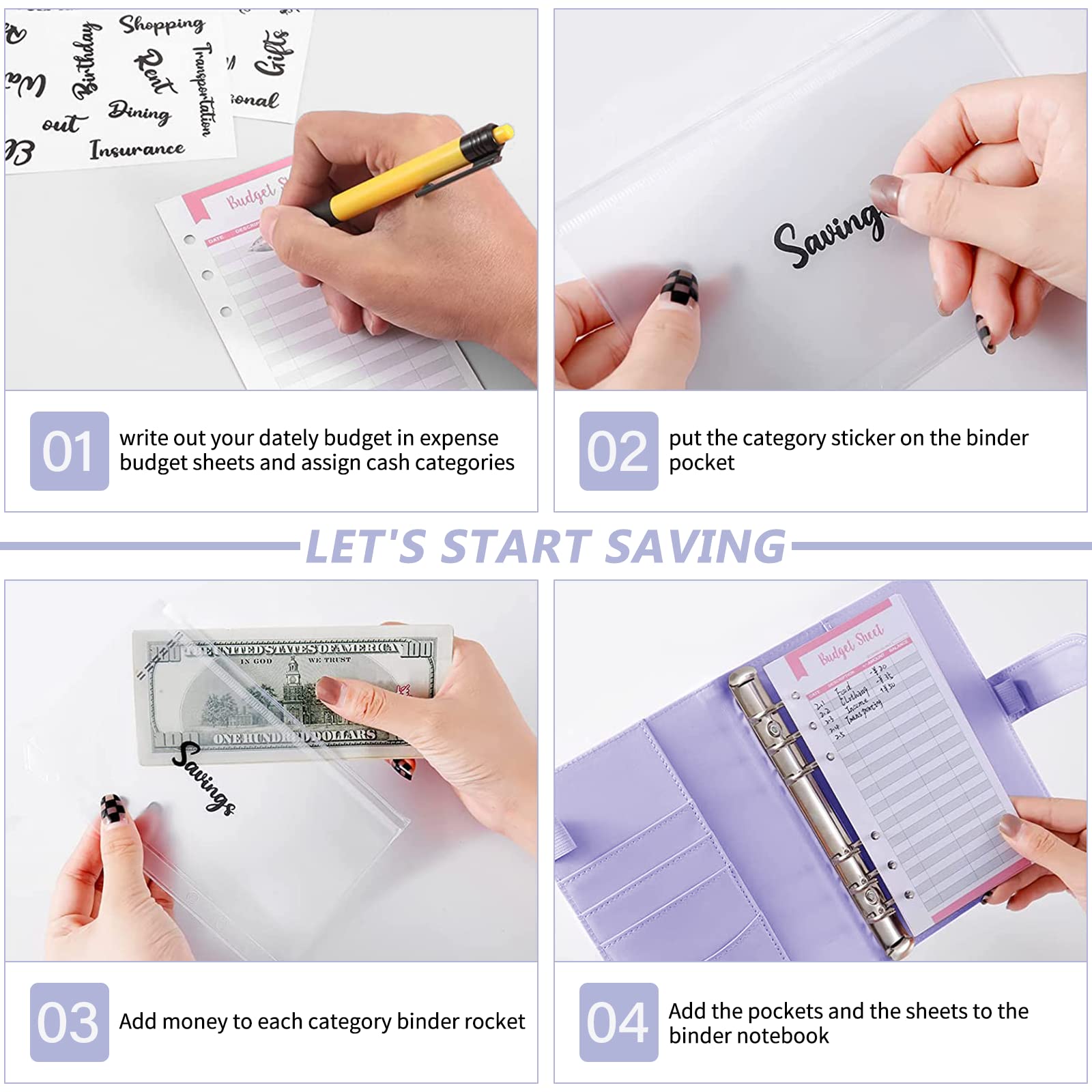 Classeur Budget Enveloppe - Marque - Modèle - 24 Feuilles De Budget - 8 Poches Zippées - Beaux-Arts Et Loisirs Créatifs