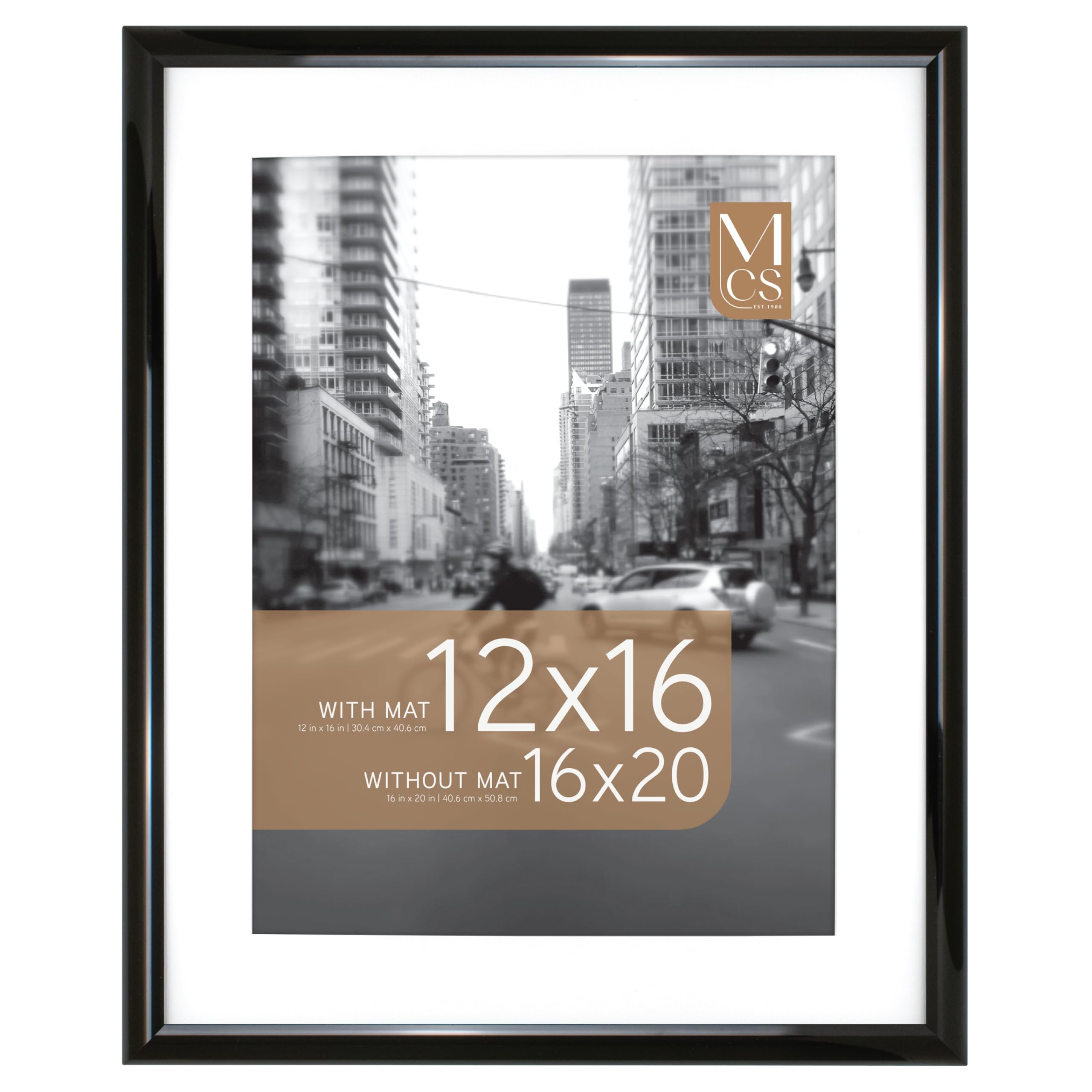 mcs trendsetter 16x20 poster frame, display pictures 12x16 with mat or 16x20 without mat, vertical & horizontal wall hanging large picture frame for photos & posters, black (1-pack)