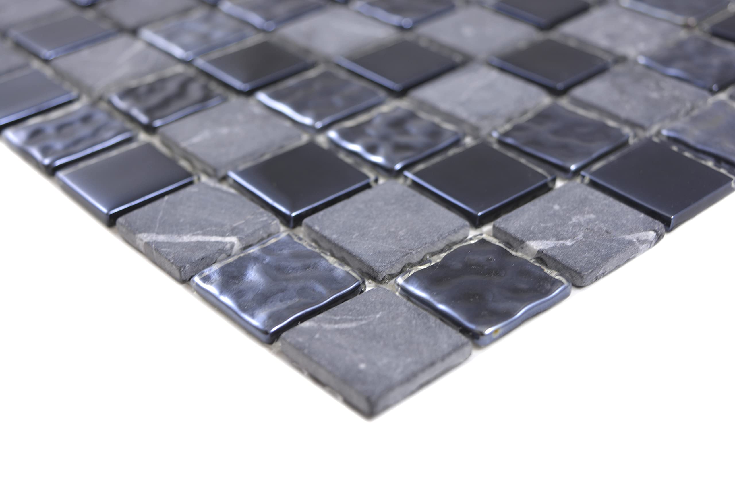 Azulejo de mosaico de cristal gris y negro, para pared, baño, ducha, cocina, tamaño de la alfombra: 327 x 302 = 0,10 m², tamaño de la piedra: 25 x 25 x 4 mm, 1 alfombrilla