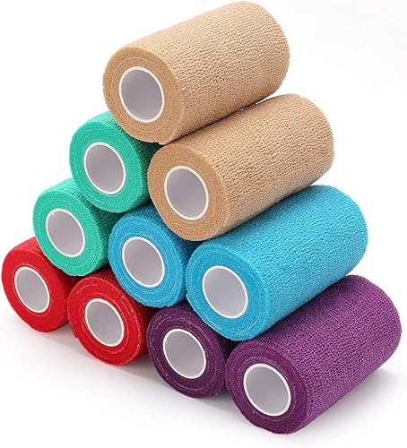 LotFancy Envoltura veterinaria para caballos, paquete de 10, 3 pulgadas por 5 yardas, envoltura de vendaje autoadhesiva, cinta médica de primeros
