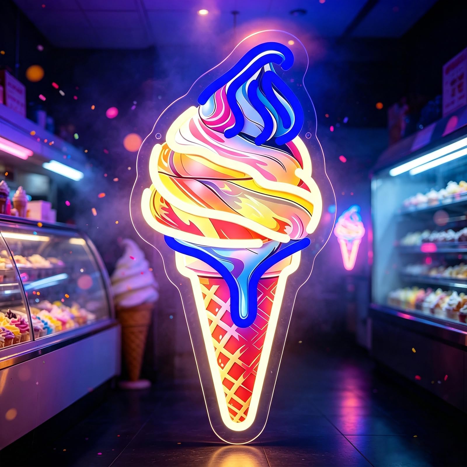 Ice Cream Neon Light Sign Gelato Cone LED Neon Light LED Neon Sign for Wall Decor Light Up Signs USB Powered for Ice Cream Van Kiosk Parlors Snack Shops Trucks Bar Shop Window