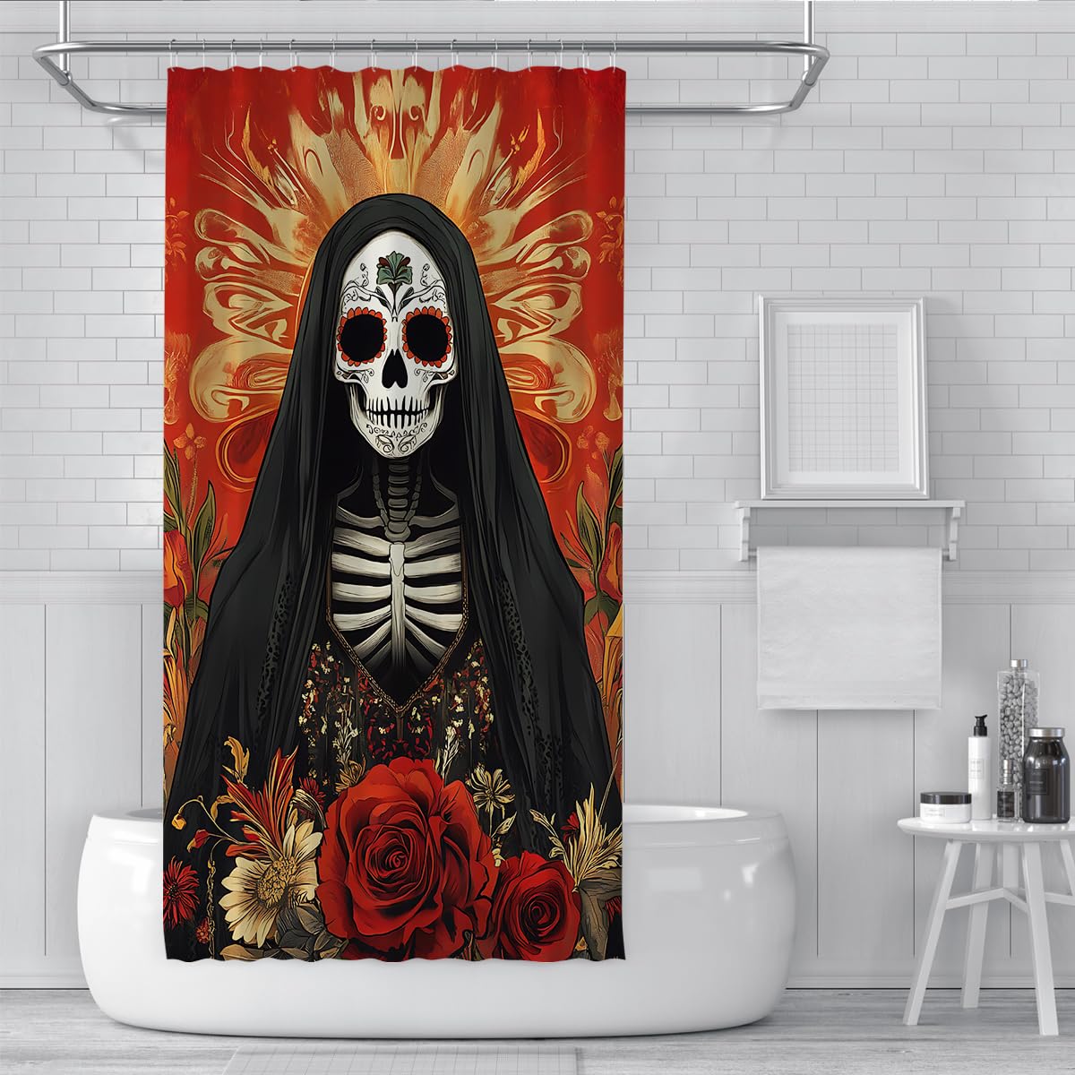 Tende Doccia Sposa Gotica Rosa Rosso Day of The Dead 200x200cm