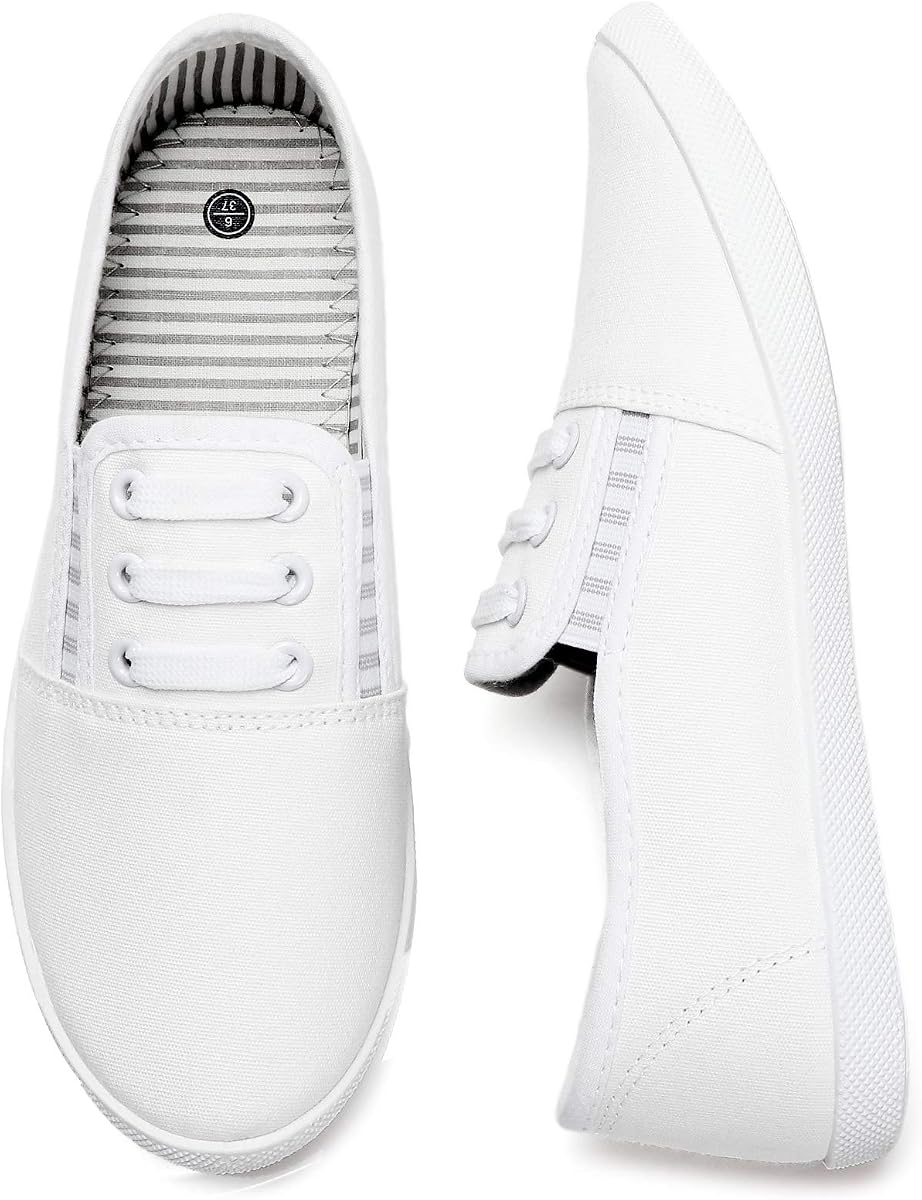 Kufeiti Zapatos de lona para mujer, zapatillas de deporte para mujer, cómodas zapatillas elásticas blancas y negras a la moda para mujer