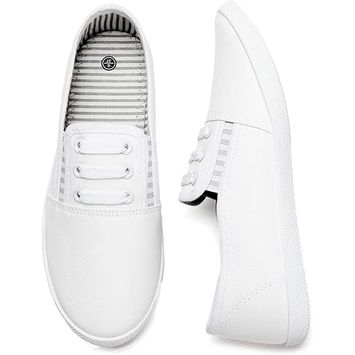 kufeiti Women's Canvas Slip On Shoes Sneakers for Women Fashion Comfortable White Black Elastic Sneakers for Women
