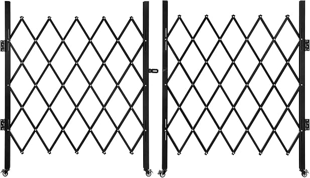 Double Folding Security Door, 118.11" W x 59.06" H Flexible Expanding Security Gate, Steel Accordion Security Gate, Barricade Gate with 360 Rolling Wheel and Padlock