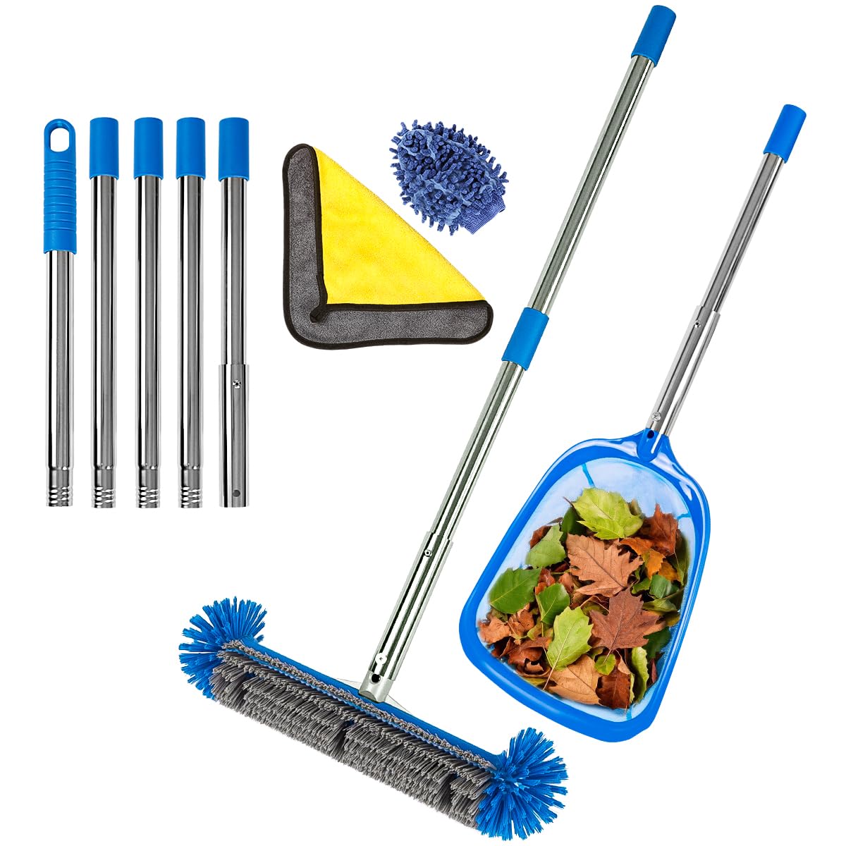 Kit per la pulizia della piscina, testa della spazzola da 42,9 cm e asta telescopica in alluminio da 224,8 cm con rete a rete fine, per piscine fuori terra e vasche idromassaggio
